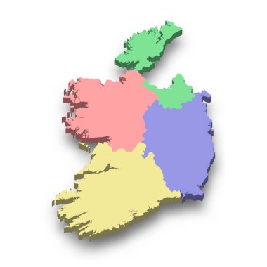 Bölgeler sınırları olan 3d izometrik İrlanda haritası