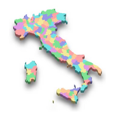 İl sınırlarıyla İtalya 'nın 3d izometrik renkli haritası