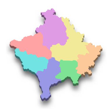 3d isometric colored map of Kosovo with borders of regions clipart