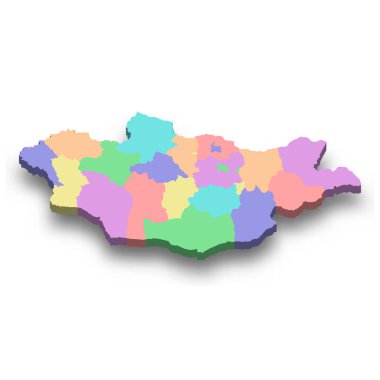 Moğolistan 'ın bölge sınırlı 3d izometrik haritası