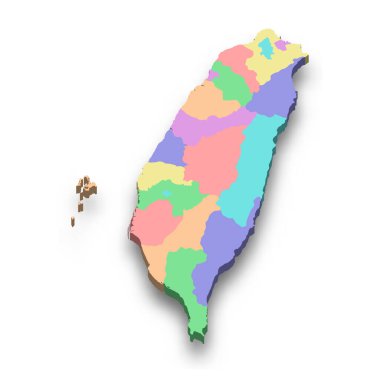 Tayvan 'ın bölge sınırlı 3d izometrik haritası