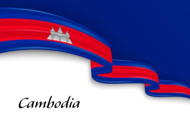 Kamboçya bayrağıyla kurdele sallıyor. Bağımsızlık Günü poster tasarımı için şablon
