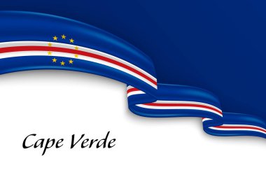 Cape Verde bayrağıyla kurdele sallıyor. Bağımsızlık Günü poster tasarımı için şablon