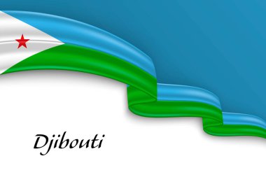 Cibuti bayrağıyla kurdele sallıyor. Bağımsızlık Günü poster tasarımı için şablon