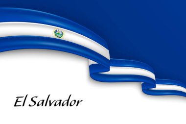 El Salvador bayrağıyla kurdele sallıyor. Bağımsızlık Günü poster tasarımı için şablon