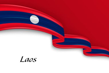 Laos bayrağıyla kurdele sallıyor. Bağımsızlık Günü poster tasarımı için şablon
