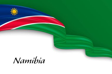 Namibya bayrağıyla kurdele sallıyor. Bağımsızlık Günü poster tasarımı için şablon