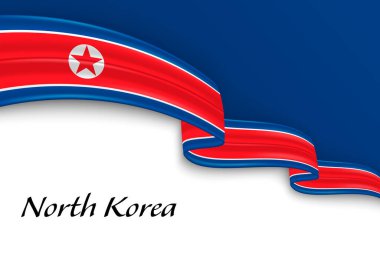 Kuzey Kore bayrağıyla kurdele sallıyor. Bağımsızlık Günü poster tasarımı için şablon