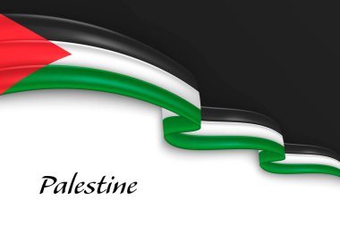 Filistin bayrağıyla kurdele sallıyor. Bağımsızlık Günü poster tasarımı için şablon