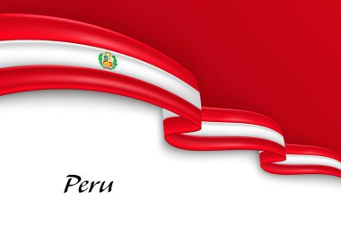 Peru bayrağıyla kurdele sallıyor. Bağımsızlık Günü poster tasarımı için şablon