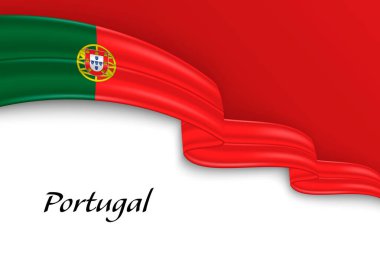 Portekiz bayrağıyla kurdele sallıyor. Bağımsızlık Günü poster tasarımı için şablon