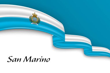 San Marino bayrağıyla kurdele sallıyor. Bağımsızlık Günü poster tasarımı için şablon