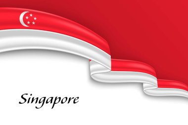 Singapur bayrağıyla kurdele sallıyor. Bağımsızlık Günü poster tasarımı için şablon