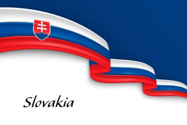 Slovakya bayrağıyla kurdele sallıyor. Bağımsızlık Günü poster tasarımı için şablon