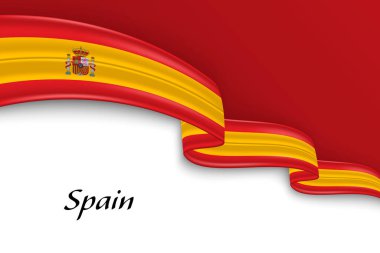 İspanya bayrağıyla kurdele sallıyor. Bağımsızlık Günü poster tasarımı için şablon