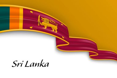 Sri Lanka bayrağıyla kurdele sallıyor. Bağımsızlık Günü poster tasarımı için şablon