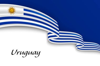 Uruguay bayrağıyla kurdele sallıyor. Bağımsızlık Günü poster tasarımı için şablon