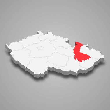 Çek Cumhuriyeti 3d izometrik haritası içindeki Olomouc bölgesi