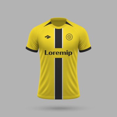 3D gerçekçi futbol forması Young Boys tarzı, futbol tişörtü şablonu 2024