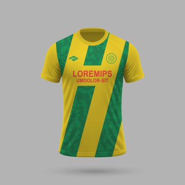 3D gerçekçi futbol forması Nantes tarzı, futbol tişörtü şablonu 2024
