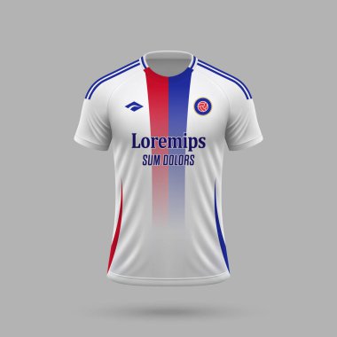 3D gerçekçi futbol forması Lyon tarzı, futbol tişörtü şablonu 2024