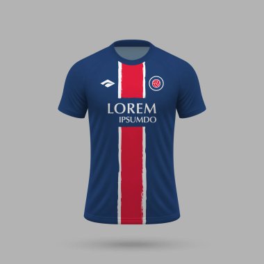 3D gerçekçi futbol forması Paris Saint-Germain tarzı, futbol tişörtü şablonu 2024