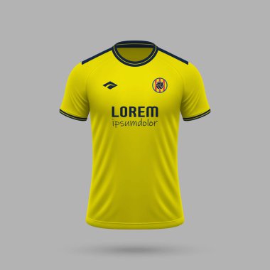 3D gerçekçi futbol forması Villareal tarzı, futbol tişörtü şablonu 2024