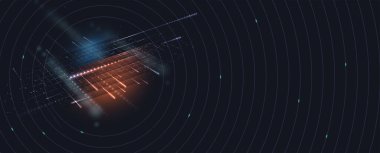 Kuantum işleme. Derin öğrenme yapay zekası. İşletme veya bilim sunumu için gelecekteki yeni teknoloji. Vektör arkaplanı