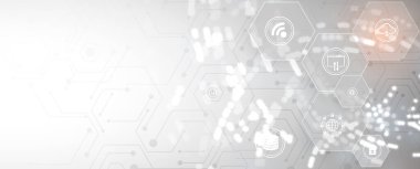 Soyut altıgen arkaplan. Teknoloji çocuk felci tasarımı. Dijital gelecekçi minimalizm. Vektör