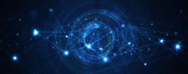 Kuantum işleme. Derin öğrenme yapay zekası. İşletme veya bilim sunumu için gelecekteki yeni teknoloji. Vektör arkaplanı