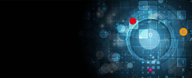 Kuantum işleme. Derin öğrenme yapay zekası. İşletme veya bilim sunumu için gelecekteki yeni teknoloji. Vektör arkaplanı