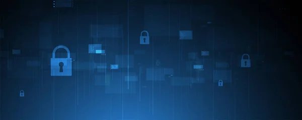 ビジネス背景のためのインターネットデジタルサイバーセキュリティ技術の概念 回路内のイノシシをロック — ストックベクタ