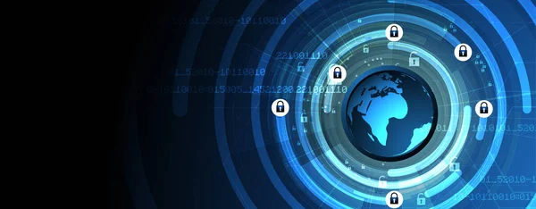 ビジネス背景のためのインターネットデジタルサイバーセキュリティ技術の概念 回路内のイノシシをロック — ストックベクタ