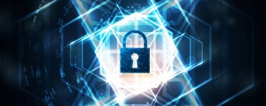 İş geçmişi için internet dijital siber güvenlik teknolojisi kavramı. Yaban domuzunu kilitle.