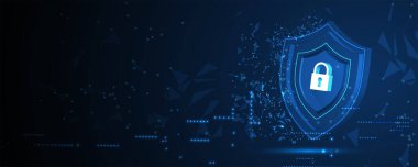 Siber güvenlik ve bilgi ya da ağ koruması. İş ve internet projesi için gelecekteki siber teknoloji web hizmetleri