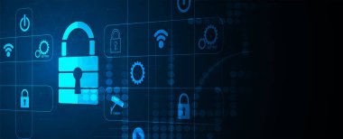 Siber güvenlik ve bilgi ya da ağ koruması. İş ve internet projesi için gelecekteki siber teknoloji web hizmetleri