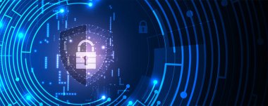 Siber güvenlik ve bilgi ya da ağ koruması. İş ve internet projesi için gelecekteki siber teknoloji web hizmetleri