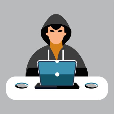 Dizüstü bilgisayarı simgesi, vektörü olan bilgisayar korsanı