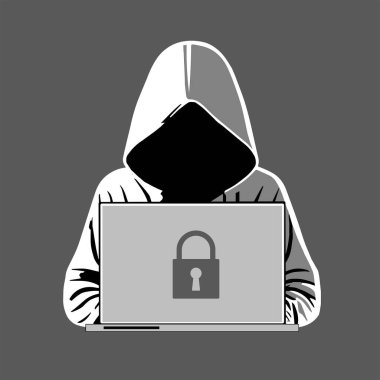 Dizüstü bilgisayarı simgesi, vektörü olan bilgisayar korsanı