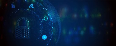 İş geçmişi için internet dijital siber güvenlik teknolojisi kavramı. Yaban domuzunu kilitle.