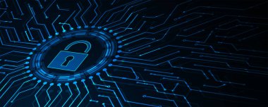 Siber güvenlik ve bilgi ya da ağ koruması. İş ve internet projesi için gelecekteki siber teknoloji web hizmetleri