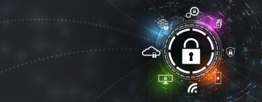 İş geçmişi için internet dijital siber güvenlik teknolojisi kavramı. Yaban domuzunu kilitle.