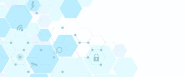 Basit çokgen elementlere sahip geometrik altıgen soyut arkaplan. Tıbbi, iş, teknoloji veya bilim tasarımı. El yapımı vektör çizimi.