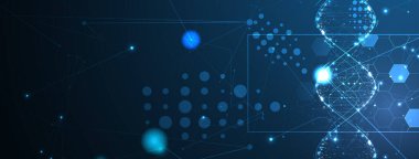 Soyut DNA teknolojisi. Bilimsel tıp konsepti. Geleceğe yönelik bir geçmiş. Tel çerçeve molekülleri yapısı. El yapımı Vektör.