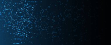 Soyut yapay zeka DNA teknolojisi. Bilim ve sosyal konsept. Hücre geçmişi olan gelecekteki bağlantı yapısı. El yapımı Vektör.