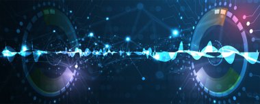 Kuantum işleme. Derin öğrenme yapay zekası. İşletme veya bilim sunumu için gelecekteki yeni teknoloji. Vektör el yapımı