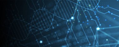 Soyut yapay zeka DNA teknolojisi. Bilim ve sosyal konsept. Hücre geçmişi olan gelecekteki bağlantı yapısı. El yapımı Vektör
