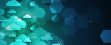 Modern bulut teknolojisi. Entegre dijital web konsept vektör arkaplanı