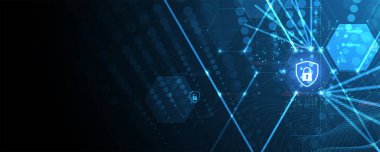 İş geçmişi için internet dijital siber güvenlik teknolojisi kavramı. Devre kartının kilidi. Vektör Sanatı