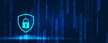 Siber güvenlik ve bilgi ya da ağ koruması. İş ve internet projesi için gelecek siber teknoloji web hizmetleri, Vektör Sanatı.